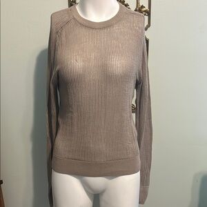 Zara Tan Crew Neck Sweater with Long Sleeves and Ribbed Knit Texture